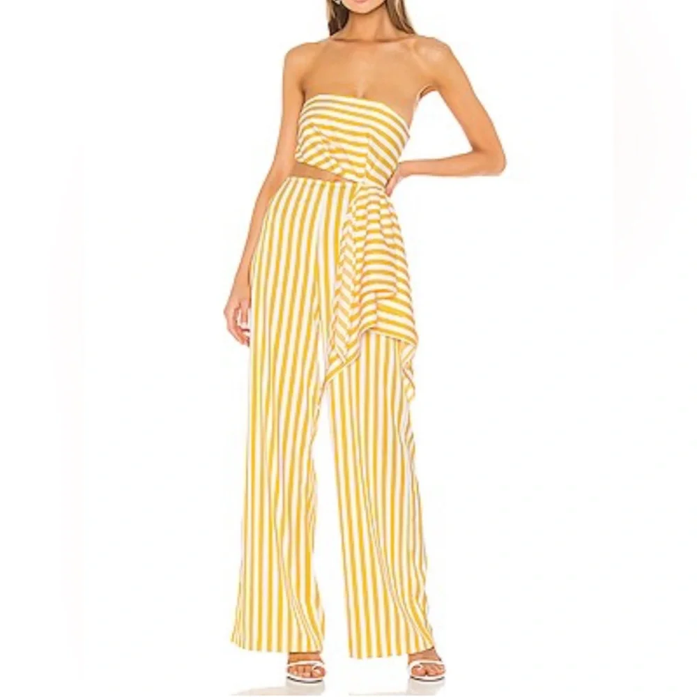 Michael Costello x Revolve Rio Yellow Striped Jumpsuit Woman's XS - Picture 1 of 7